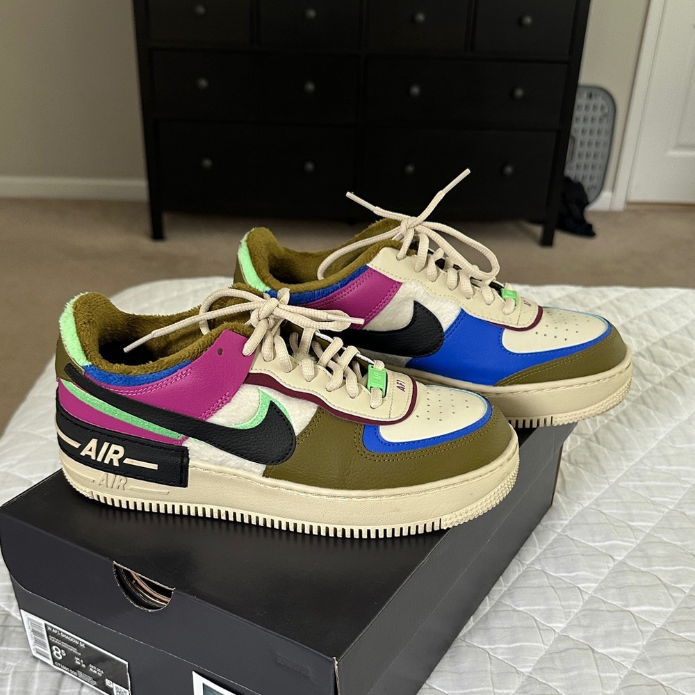 Nike Air Sneakers in Blue, Green, and Purple